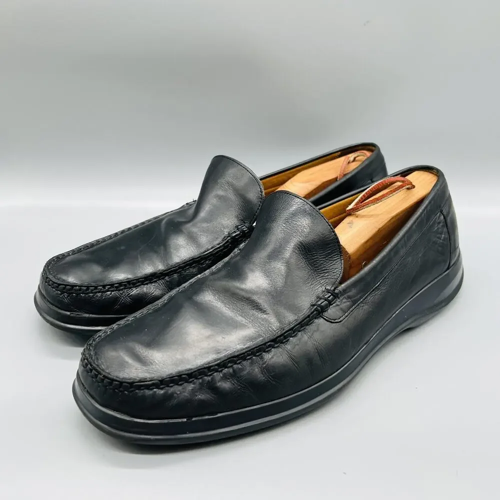 Cole Haan Shoes Men 11 Black Leather Vtg Air Moc Slip On Loafers 90s Y2k